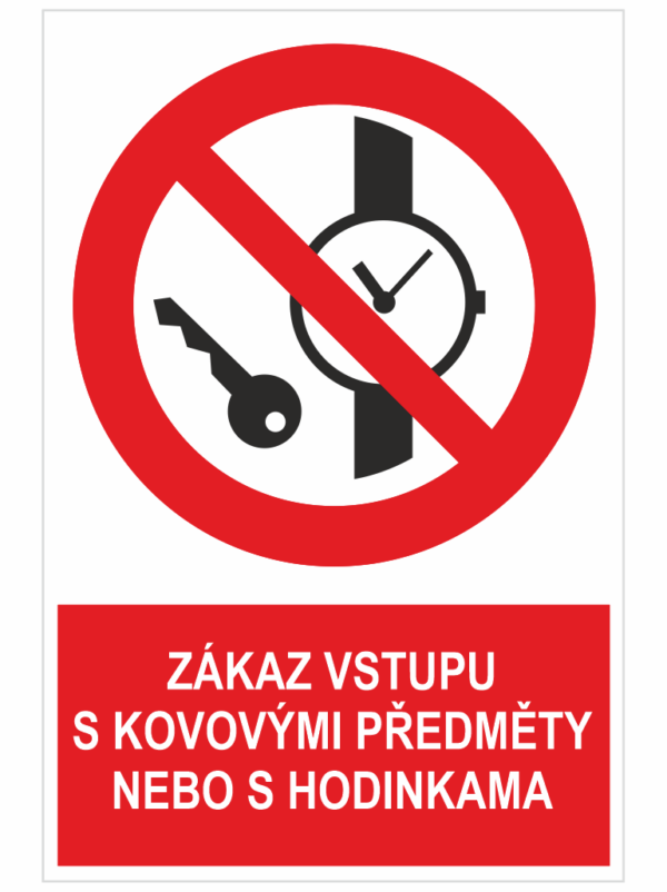 Zákaz vstupu s kovovými předměty ISO 7010