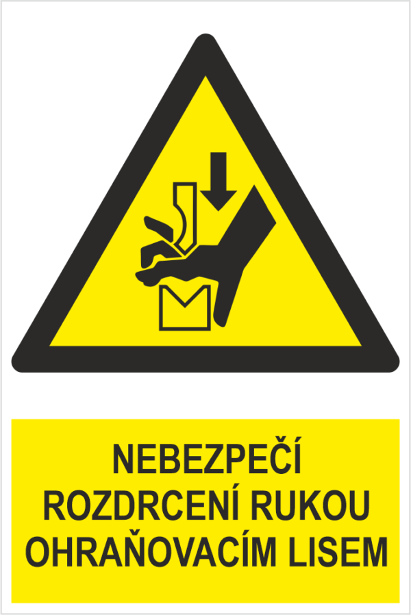 NEBEZPEČÍ Rozdrcení rukou mezi nástroji ohraňovacího lisu - ISO 7010