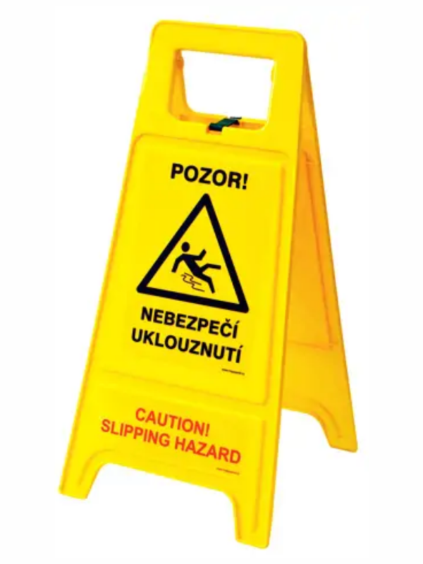 Oboustranná výstražná tabule -Pozor! Nebezpečí uklouznutí/Caution! Slipping hazard