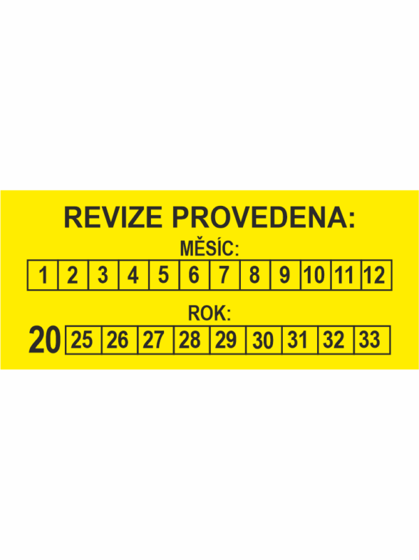 Štítek REVIZE PROVEDENA  9 let  2025-33
