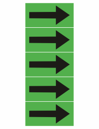 Five vertically stacked green panels, each with a large black right-pointing arrow in the center.