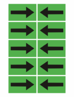 Grid of eight green panels showing bold black arrows: left column arrows point right, right column arrows point left (repeating pattern).