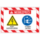 050105 | KRIŽAN - safetyshop Warning sign: NEBEZPEČÍ for electrical equipment with a yellow high‑voltage triangle and a blue unplug icon; text instructs to unplug the plug (Czech).