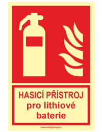 Fire extinguisher for lithium batteries – safety sign (Czech text: Hasiči přístroj pro lithiumové baterie)