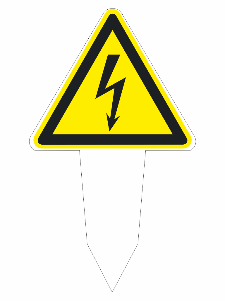 ZH20001 | KRIŽAN - safetyshop Warning sign for high voltage: yellow triangle with black border and lightning bolt on a stake.