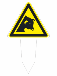 Warning sign: yellow triangle with black border and rock silhouette indicating falling rocks ahead.