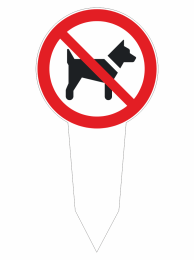 No dogs allowed sign indicating dogs are prohibited in the area by a red circle with a diagonal slash over a dog silhouette