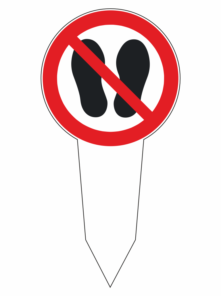 ZH24020 | KRIŽAN - safetyshop No barefoot walking sign: two black footprints inside a red prohibition circle with a diagonal bar.