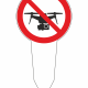 No drones allowed sign: red prohibition circle over a quadcopter silhouette inside a white circle.