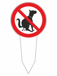 No dogs allowed sign: red prohibition circle over a black dog silhouette on a signpost, indicating pets are not permitted