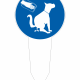 Blue circular sign depicting a white silhouette of a dog lifting its leg to urinate, with a few droppings on the ground.